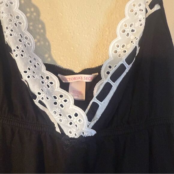Victoria's Secret 2014 Black Blouse with White Lace Detail babydoll tank top L - Picture 6 of 7